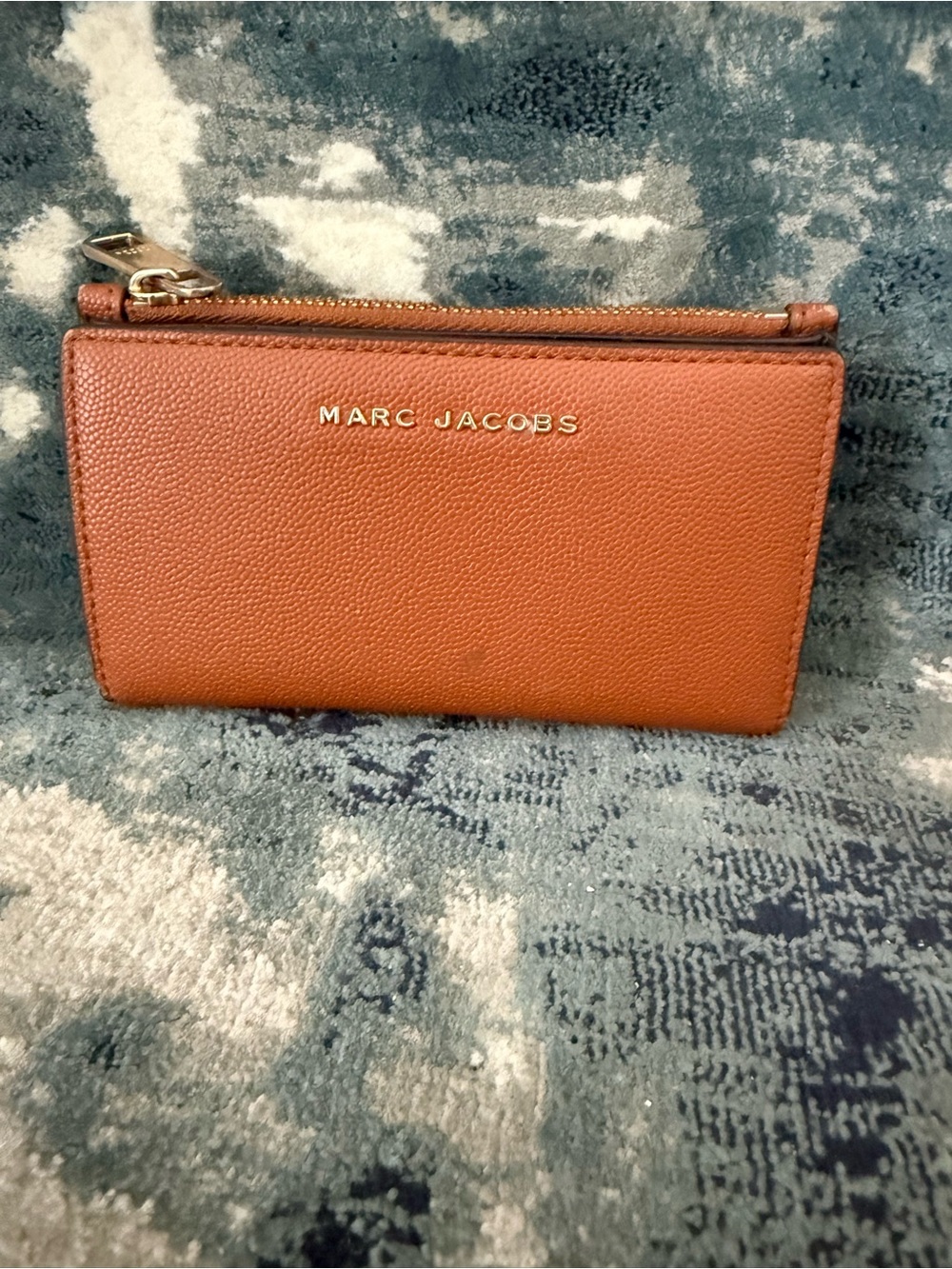 Marc Jacobs Brown Pebbled Leather Zip Card Wallet with Gold Logo